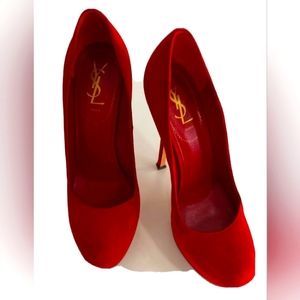 Yves Saint Laurent Red Suede Platform Heels